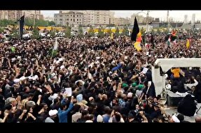 فیلم | طنین فریاد مرگ بر اسرائیل و مرگ بر آمریکا در تشییع شهدای خدمت