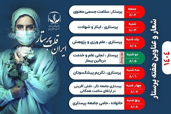 اسامی روزهای هفته پرستار اعلام شد